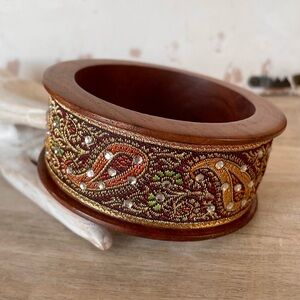 Paisley Ribbon Wooden Bangle Boho Bracelet